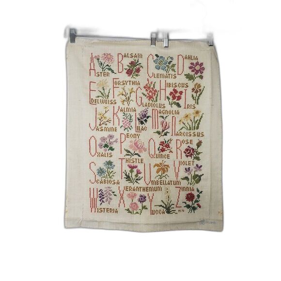 Vintage LeeWards Floral Alphabet Cross Stitch Sampler Unframed PS 76 Botanical - Picture 1 of 3